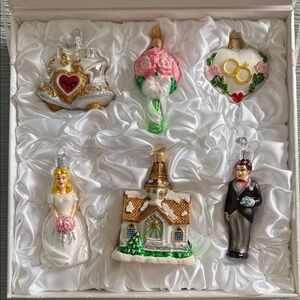 Old World Christmas Elegant Wedding Ornament Set - White, Pink, Gold
